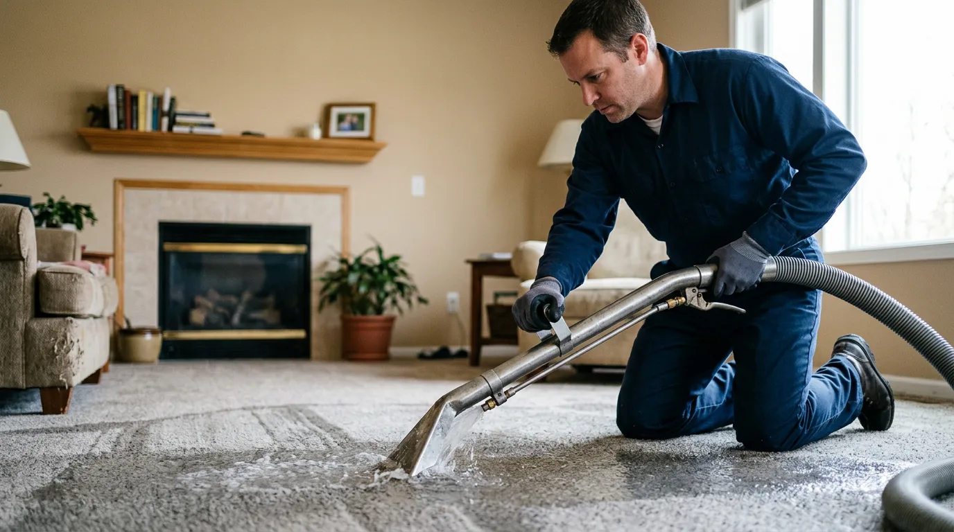 Water damage restoration technician working near Maynard, MA